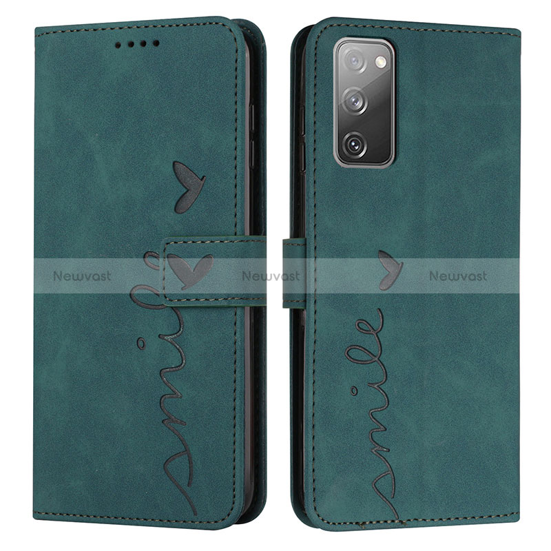 Leather Case Stands Flip Cover Holder Y03X for Samsung Galaxy S20 FE (2022) 5G Green