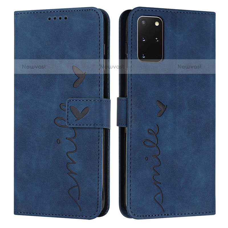 Leather Case Stands Flip Cover Holder Y03X for Samsung Galaxy S20 Plus Blue