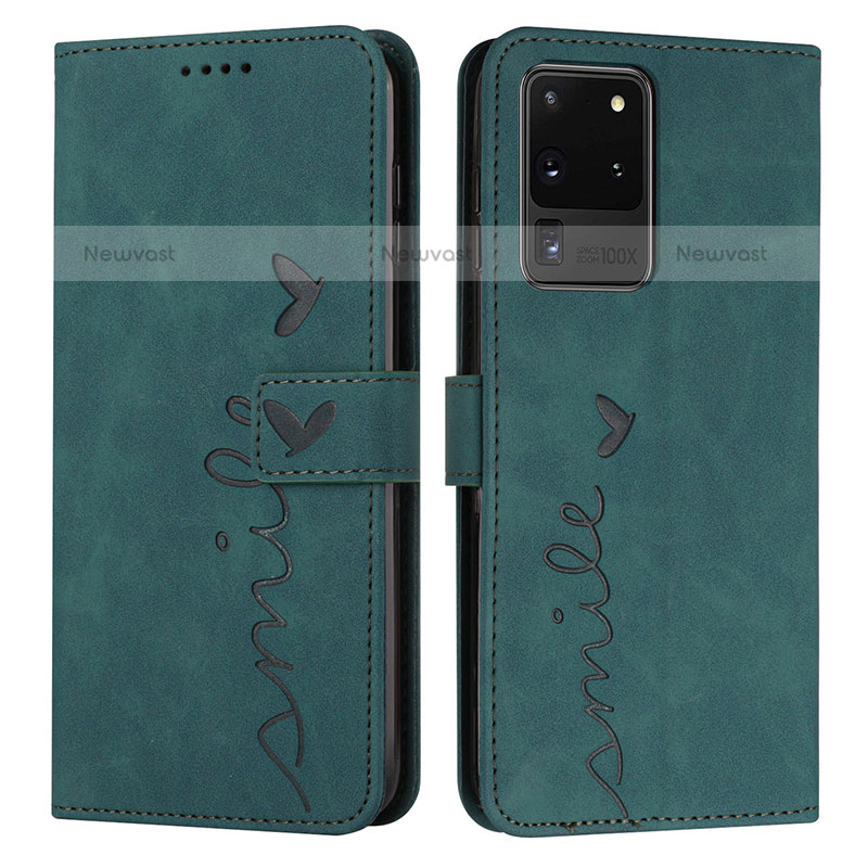 Leather Case Stands Flip Cover Holder Y03X for Samsung Galaxy S20 Ultra Green
