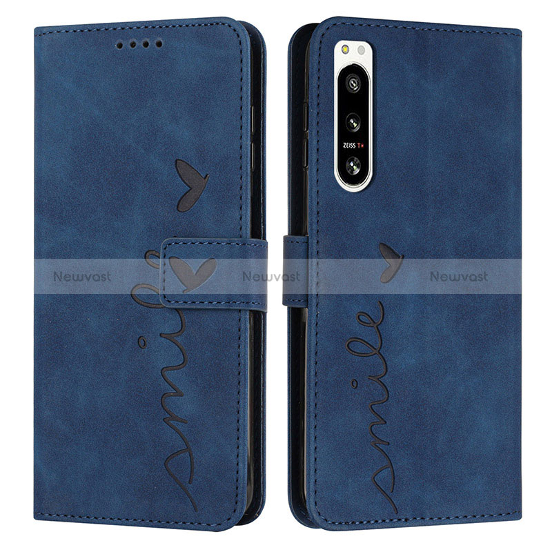 Leather Case Stands Flip Cover Holder Y03X for Sony Xperia 5 IV Blue