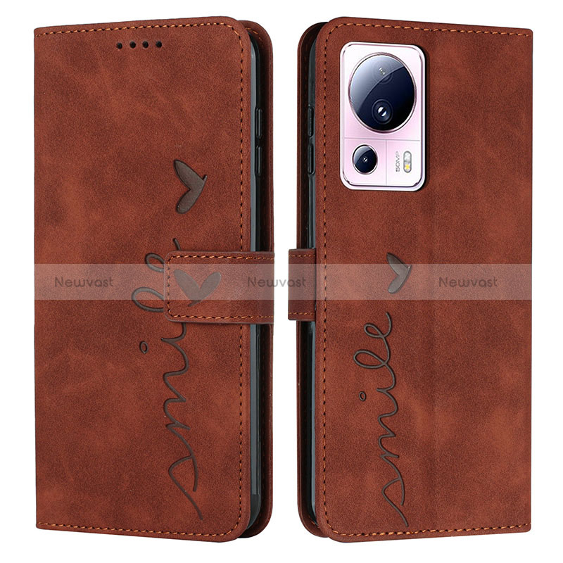 Leather Case Stands Flip Cover Holder Y03X for Xiaomi Civi 2 5G Brown