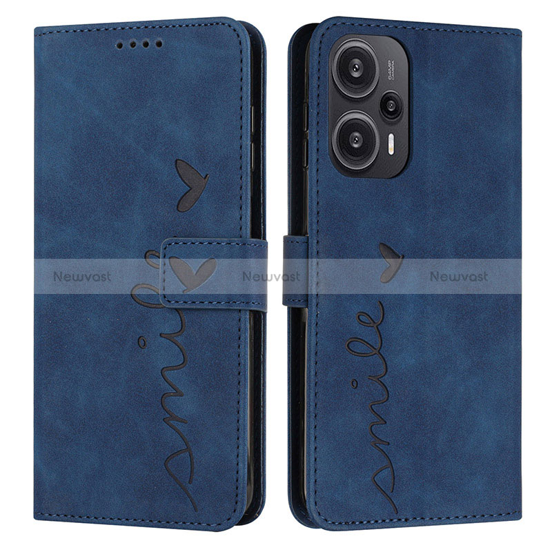 Leather Case Stands Flip Cover Holder Y03X for Xiaomi Poco F5 5G Blue