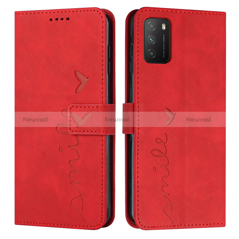 Leather Case Stands Flip Cover Holder Y03X for Xiaomi Poco M3 Red