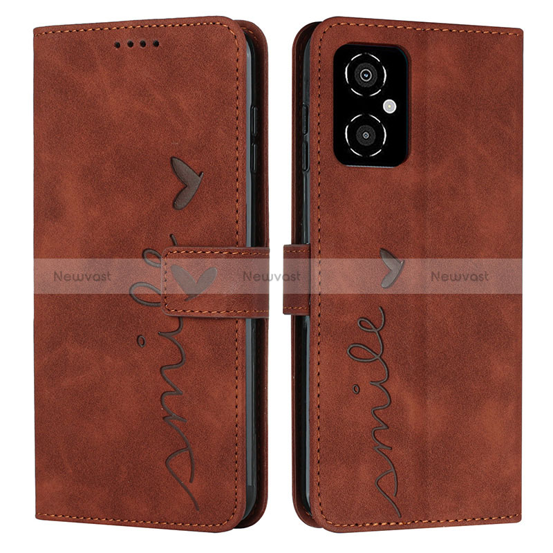 Leather Case Stands Flip Cover Holder Y03X for Xiaomi Poco M4 5G Brown