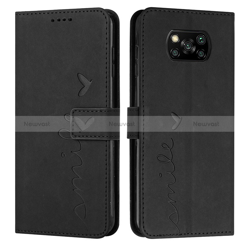 Leather Case Stands Flip Cover Holder Y03X for Xiaomi Poco X3 NFC Black