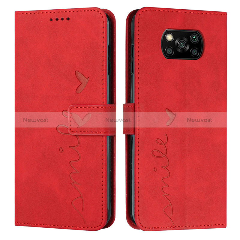 Leather Case Stands Flip Cover Holder Y03X for Xiaomi Poco X3 Pro Red