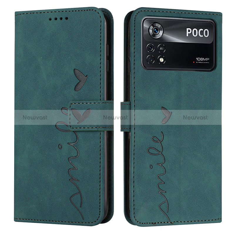 Leather Case Stands Flip Cover Holder Y03X for Xiaomi Poco X4 Pro 5G Green
