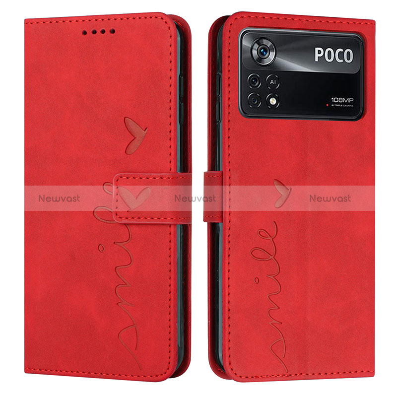 Leather Case Stands Flip Cover Holder Y03X for Xiaomi Poco X4 Pro 5G Red