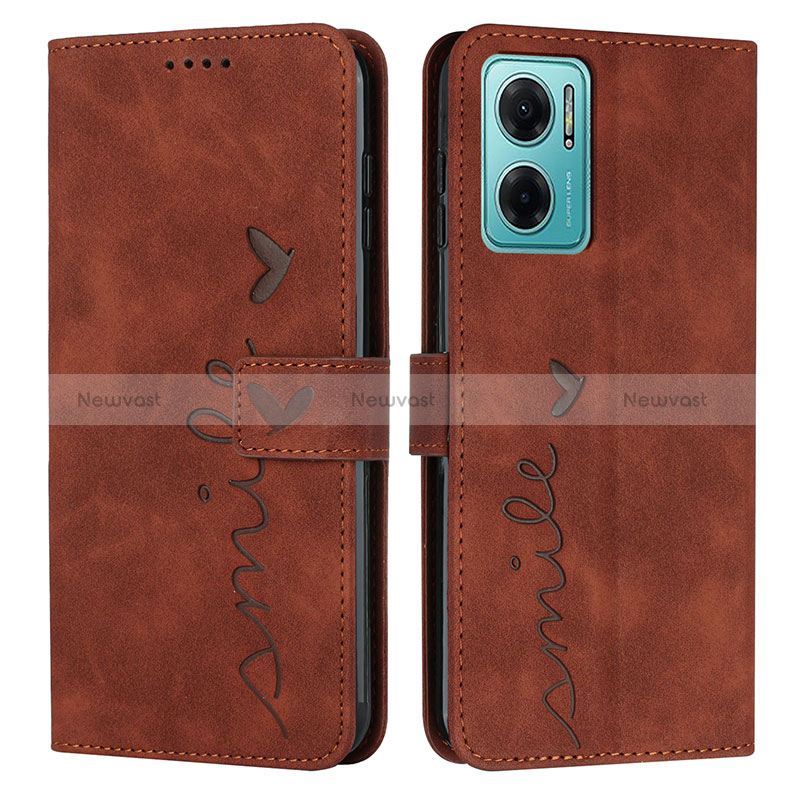 Leather Case Stands Flip Cover Holder Y03X for Xiaomi Redmi 10 5G Brown