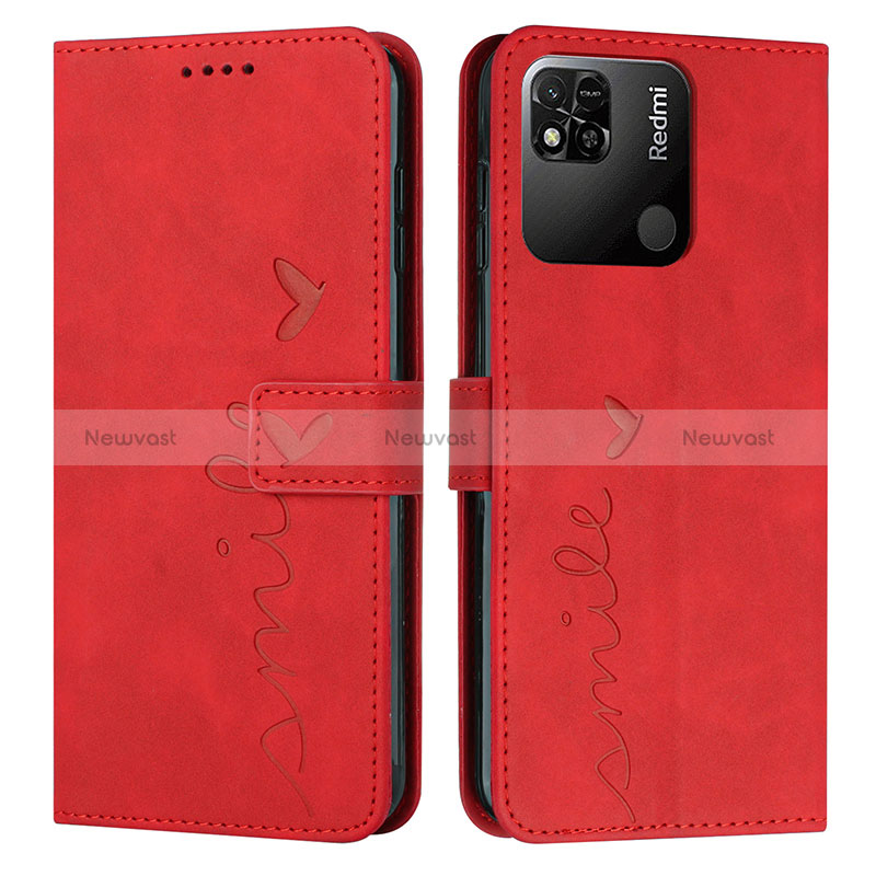 Leather Case Stands Flip Cover Holder Y03X for Xiaomi Redmi 10 India Red