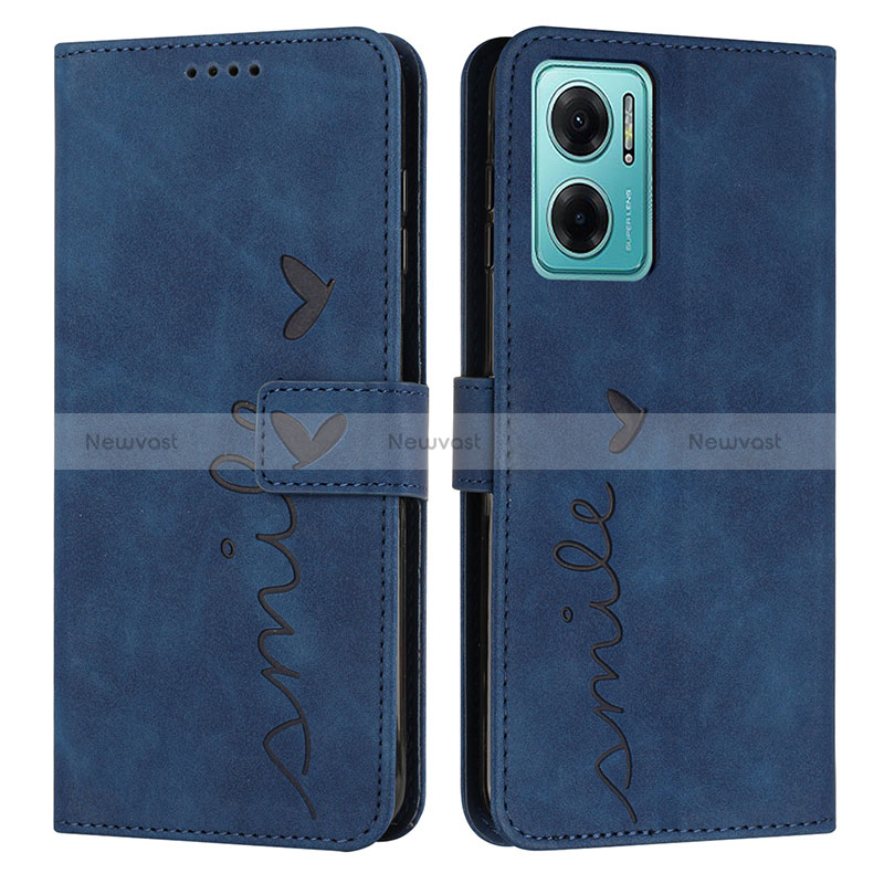 Leather Case Stands Flip Cover Holder Y03X for Xiaomi Redmi 10 Prime Plus 5G Blue