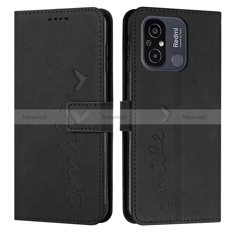 Leather Case Stands Flip Cover Holder Y03X for Xiaomi Redmi 12C 4G Black