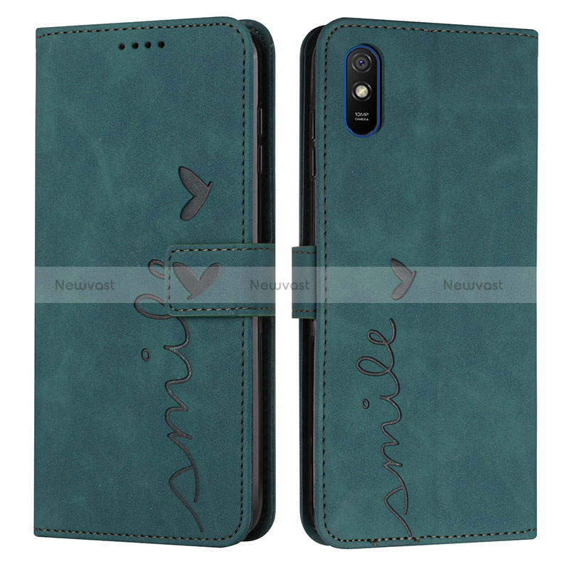 Leather Case Stands Flip Cover Holder Y03X for Xiaomi Redmi 9A Green