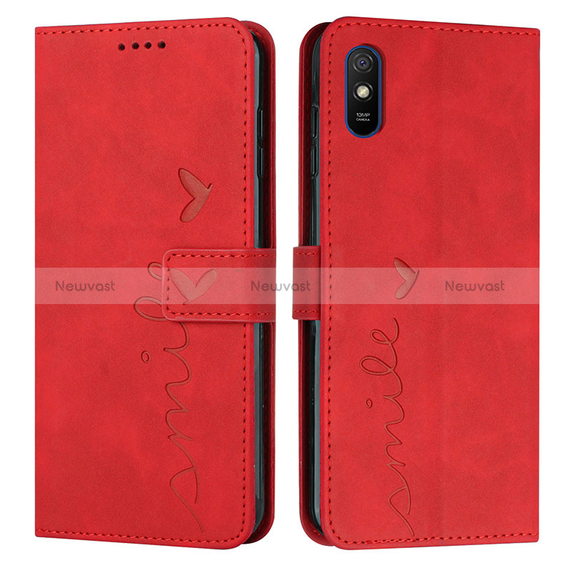 Leather Case Stands Flip Cover Holder Y03X for Xiaomi Redmi 9A Red