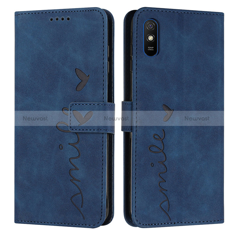 Leather Case Stands Flip Cover Holder Y03X for Xiaomi Redmi 9AT Blue