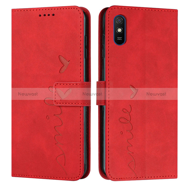 Leather Case Stands Flip Cover Holder Y03X for Xiaomi Redmi 9AT Red