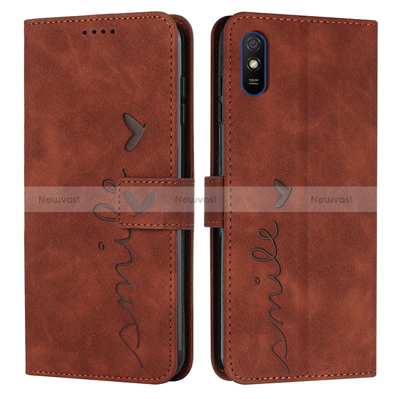 Leather Case Stands Flip Cover Holder Y03X for Xiaomi Redmi 9i Brown