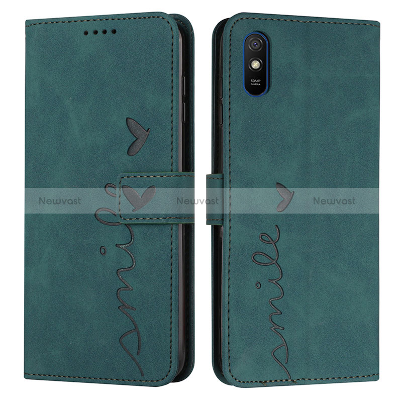 Leather Case Stands Flip Cover Holder Y03X for Xiaomi Redmi 9i Green