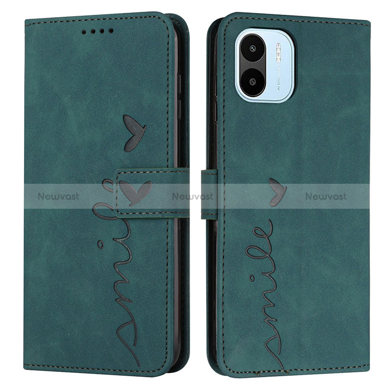 Leather Case Stands Flip Cover Holder Y03X for Xiaomi Redmi A2 Green