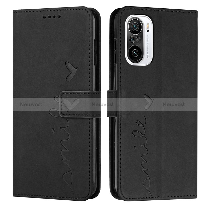 Leather Case Stands Flip Cover Holder Y03X for Xiaomi Redmi K40 5G Black