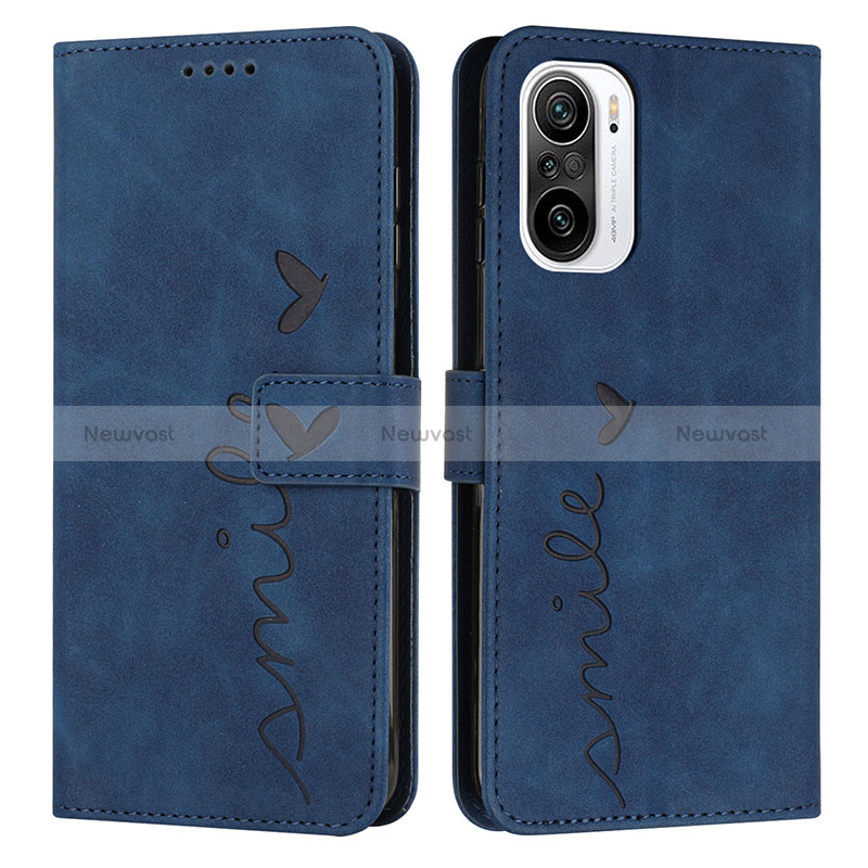 Leather Case Stands Flip Cover Holder Y03X for Xiaomi Redmi K40 Pro 5G Blue