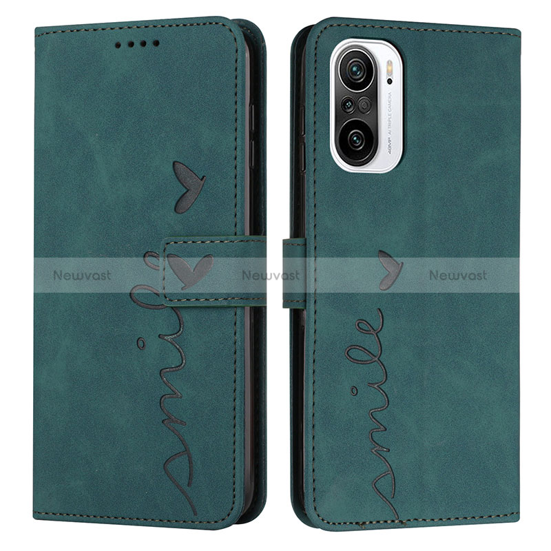 Leather Case Stands Flip Cover Holder Y03X for Xiaomi Redmi K40 Pro 5G Green