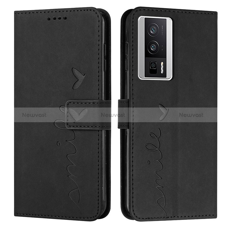 Leather Case Stands Flip Cover Holder Y03X for Xiaomi Redmi K60 5G Black