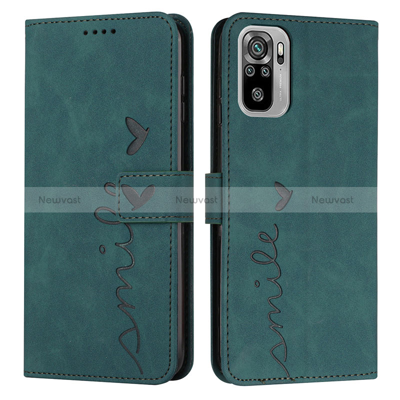 Leather Case Stands Flip Cover Holder Y03X for Xiaomi Redmi Note 10 4G Green