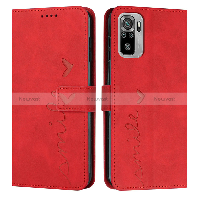 Leather Case Stands Flip Cover Holder Y03X for Xiaomi Redmi Note 10 4G Red