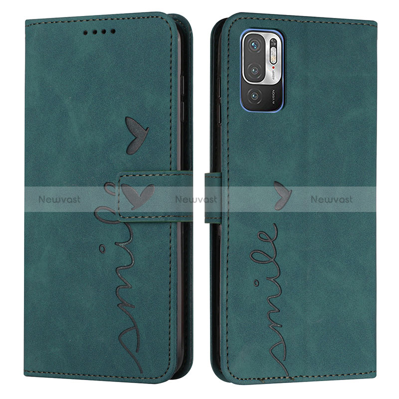 Leather Case Stands Flip Cover Holder Y03X for Xiaomi Redmi Note 10 5G Green