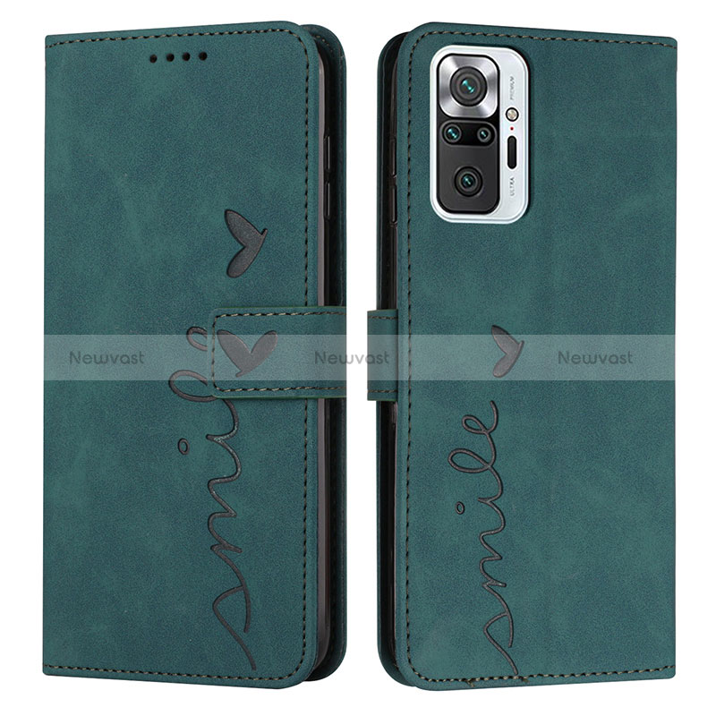 Leather Case Stands Flip Cover Holder Y03X for Xiaomi Redmi Note 10 Pro 4G Green