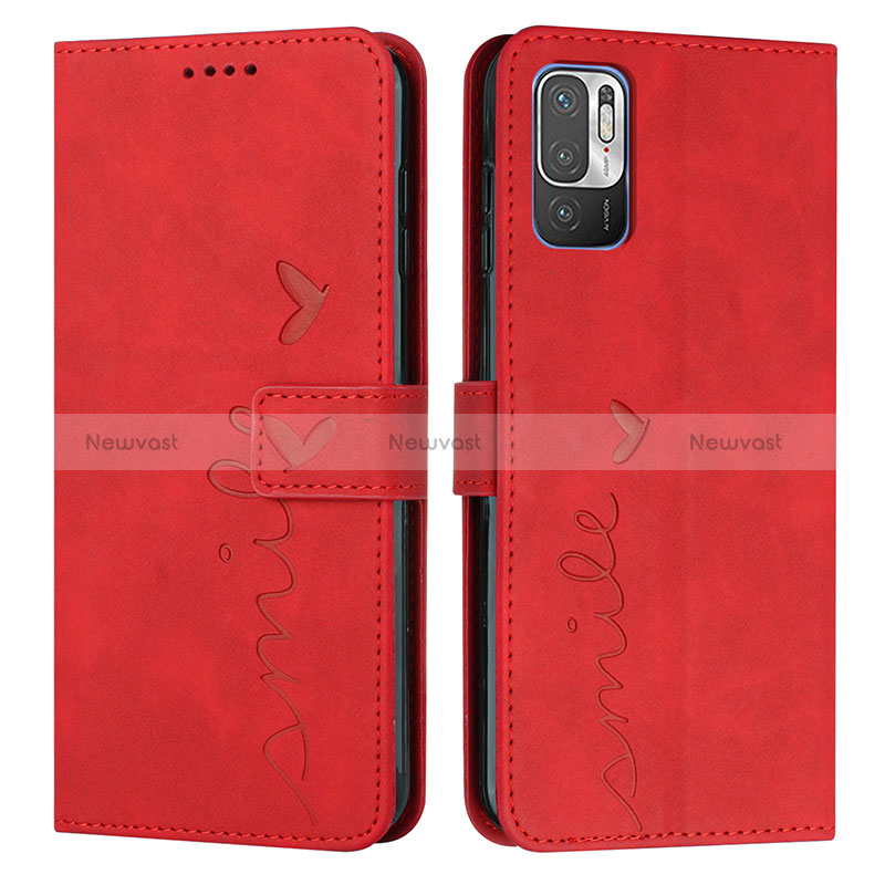 Leather Case Stands Flip Cover Holder Y03X for Xiaomi Redmi Note 10T 5G Red