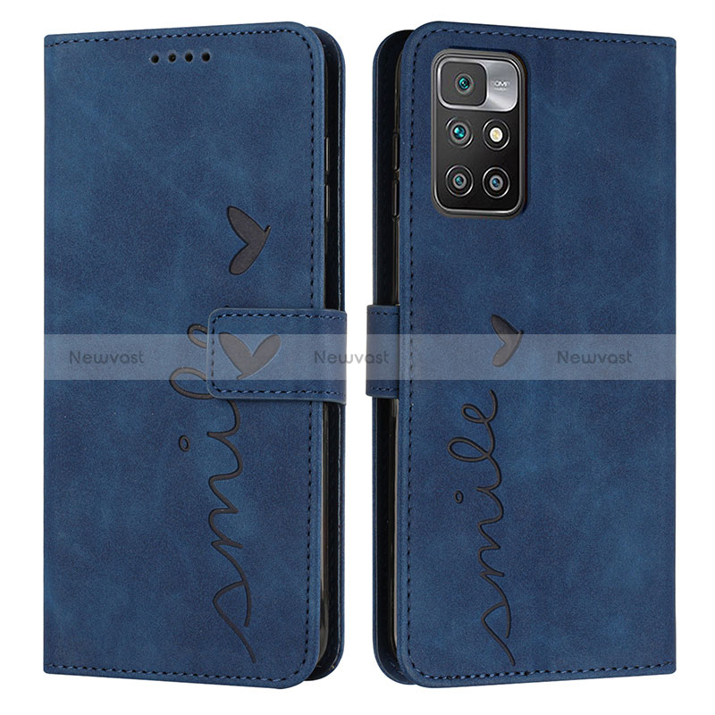 Leather Case Stands Flip Cover Holder Y03X for Xiaomi Redmi Note 11 4G (2021) Blue