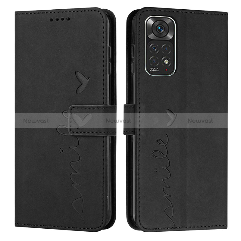 Leather Case Stands Flip Cover Holder Y03X for Xiaomi Redmi Note 11 4G (2022) Black