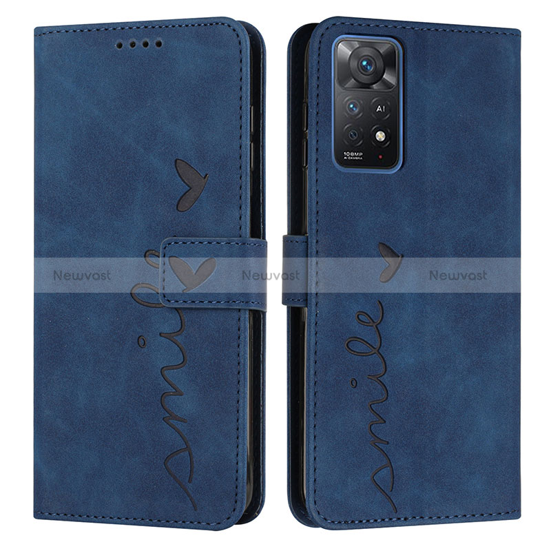 Leather Case Stands Flip Cover Holder Y03X for Xiaomi Redmi Note 11 Pro 4G Blue