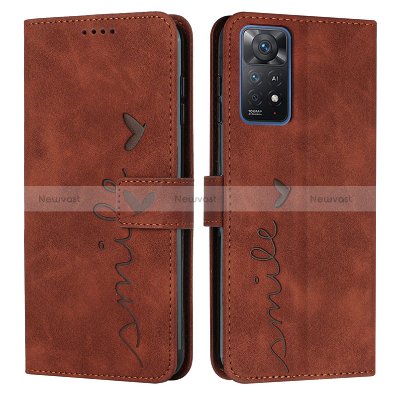 Leather Case Stands Flip Cover Holder Y03X for Xiaomi Redmi Note 11 Pro 4G Brown