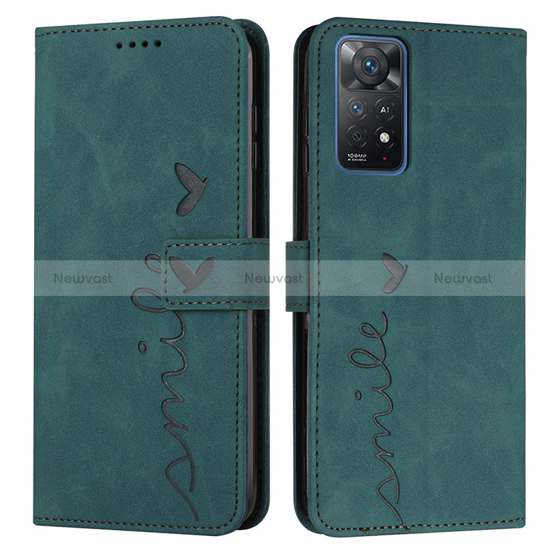 Leather Case Stands Flip Cover Holder Y03X for Xiaomi Redmi Note 11 Pro 4G Green