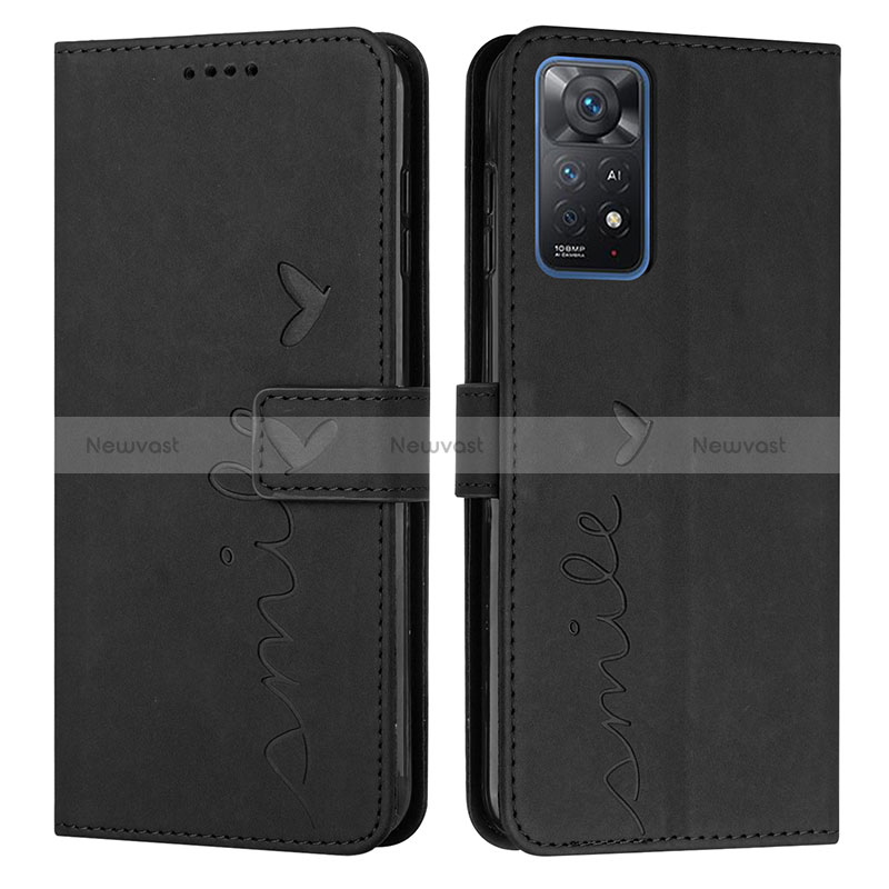 Leather Case Stands Flip Cover Holder Y03X for Xiaomi Redmi Note 11 Pro 5G Black