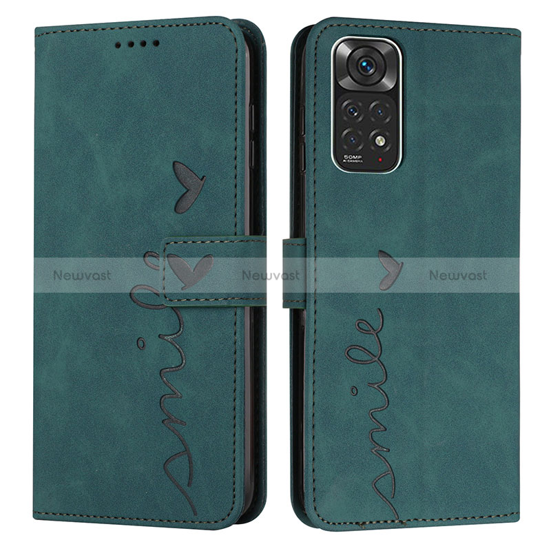 Leather Case Stands Flip Cover Holder Y03X for Xiaomi Redmi Note 11S 4G Green