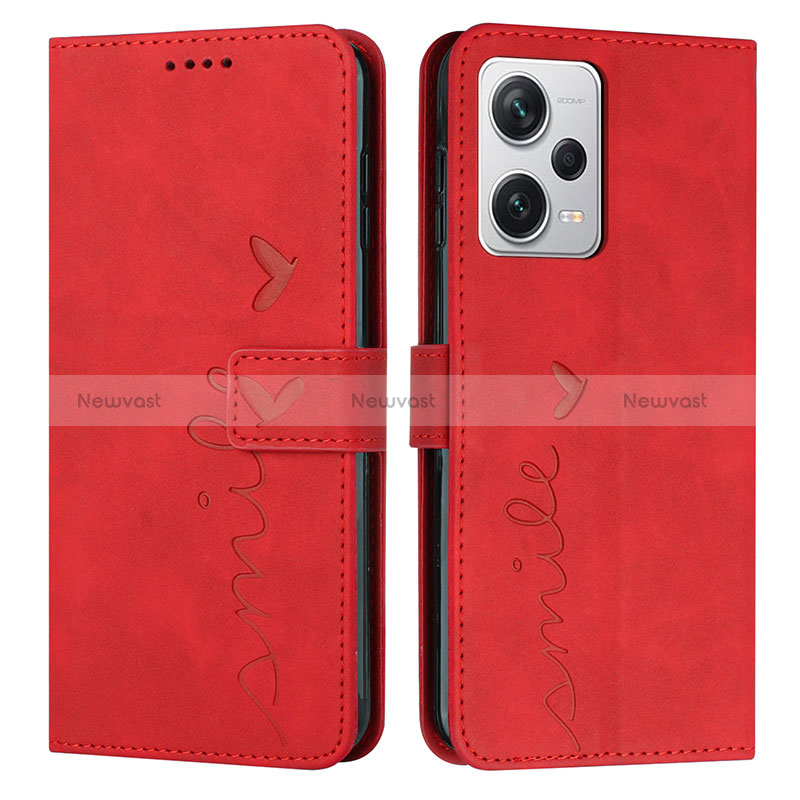 Leather Case Stands Flip Cover Holder Y03X for Xiaomi Redmi Note 12 Pro 5G Red