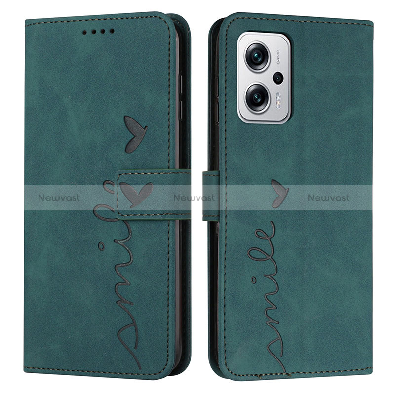 Leather Case Stands Flip Cover Holder Y03X for Xiaomi Redmi Note 12T Pro 5G Green