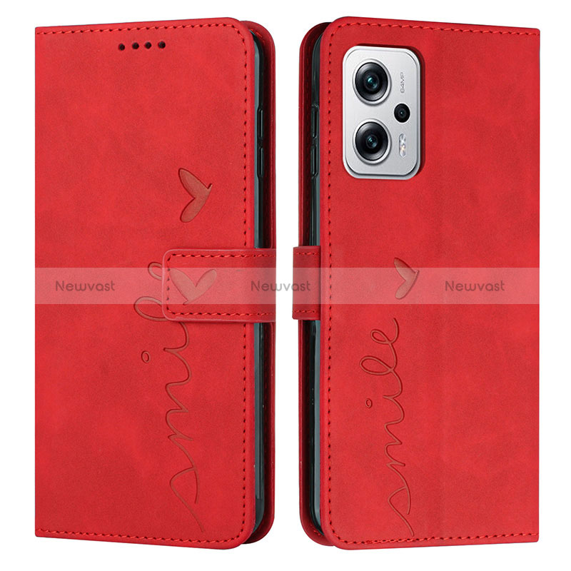 Leather Case Stands Flip Cover Holder Y03X for Xiaomi Redmi Note 12T Pro 5G Red