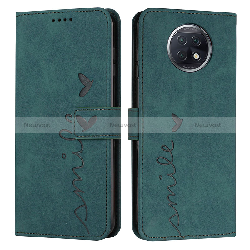 Leather Case Stands Flip Cover Holder Y03X for Xiaomi Redmi Note 9 5G Green