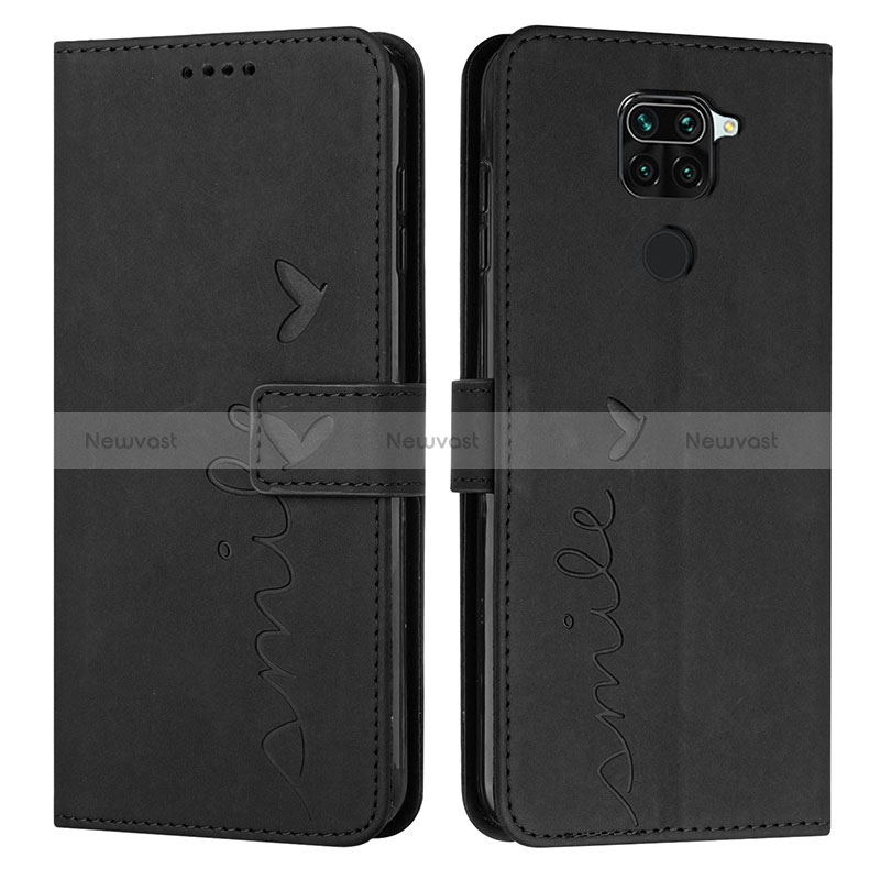 Leather Case Stands Flip Cover Holder Y03X for Xiaomi Redmi Note 9 Black