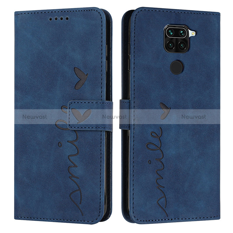 Leather Case Stands Flip Cover Holder Y03X for Xiaomi Redmi Note 9 Blue