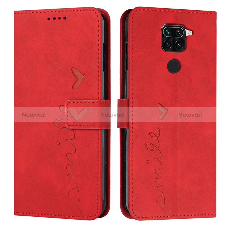 Leather Case Stands Flip Cover Holder Y03X for Xiaomi Redmi Note 9 Red