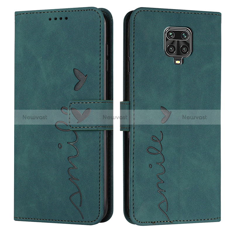 Leather Case Stands Flip Cover Holder Y03X for Xiaomi Redmi Note 9S Green