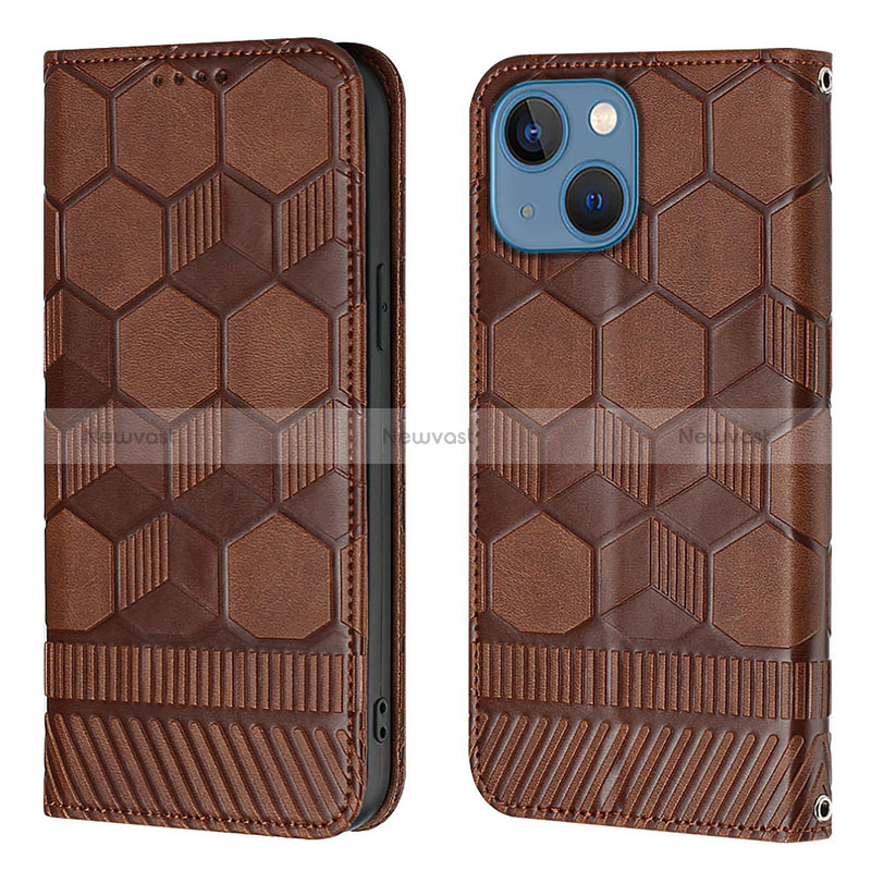 Leather Case Stands Flip Cover Holder Y04B for Apple iPhone 14 Plus Brown