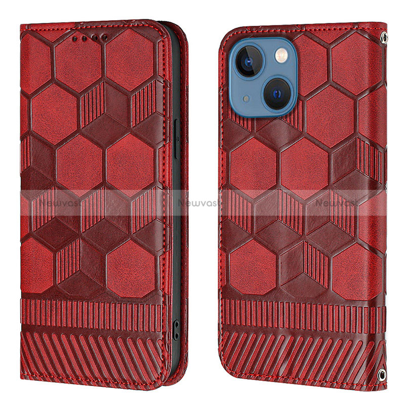 Leather Case Stands Flip Cover Holder Y04B for Apple iPhone 15 Red Wine