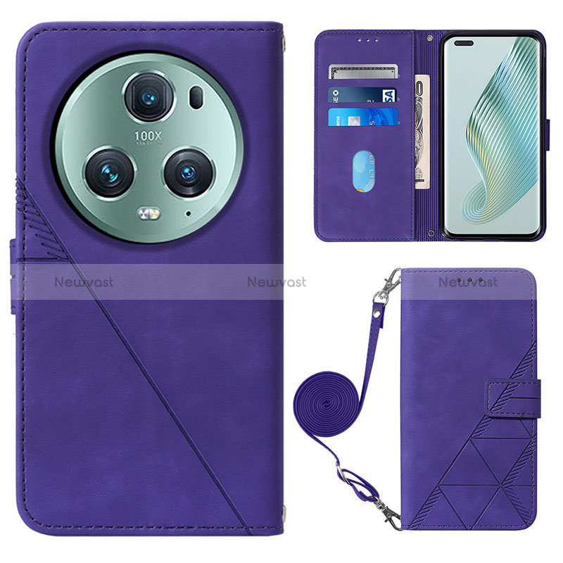 Leather Case Stands Flip Cover Holder Y04B for Huawei Honor Magic5 Pro 5G Purple